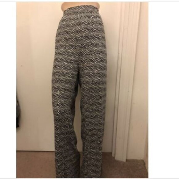 MAYFAIR.  Soft Black with White "Drips" Print Pull-on Pants.  Size Large.  B15 - Picture 1 of 5